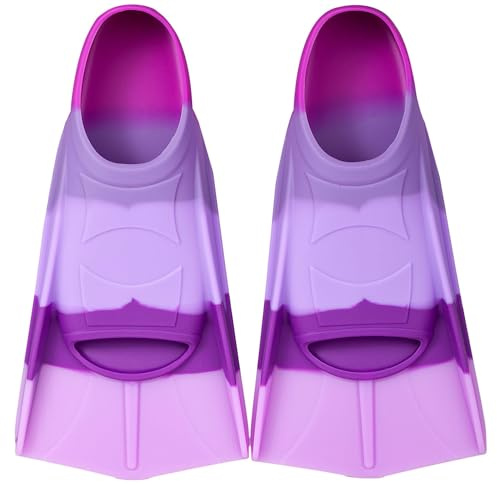 Azuunye Kinder Schwimmflossen Jugend Kurzblatt Trainingsflossen | Reisegröße Flossen für Kinder, Mädchen, Jungen und Anfänger, bequeme Silikonflügel mit Mesh-Tasche