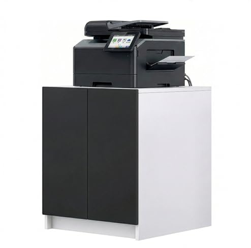 InnoFurn Druckerschrank Elona, Druckerkommode mit Soft-Close & Push-to-Open, Druckertisch, Büromöbel, Home Office & Büro, Weiß/Schwarz matt (51 x 60,5 x 54 cm)