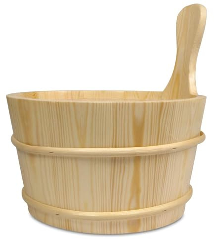 Sauna Kübel 4 L aus Birkenholz mit Kunststoffeinsatz - Traditioneller Saunaeimer Ø 25,5 cm mit Holzreifen und Holzboden für Aufgüsse