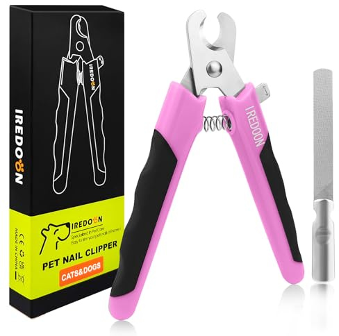 IREDOON Dog Nail Clippers, Ultra-Sharp Pet Nail Clippers with Nail File | Professional Pet Nail Trimmer for Grooming, Ergonomic Non Slip Grip, Dog Claw Care for Small & Large Dogs & Cats(Pink)