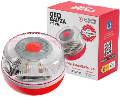 Geobaliza V16 Emergency Light Spain DGT 3.0 Approved with Geolocation - Emergency Beacon for Spain - Car Emergency Light V16 Beacon DGT Approved