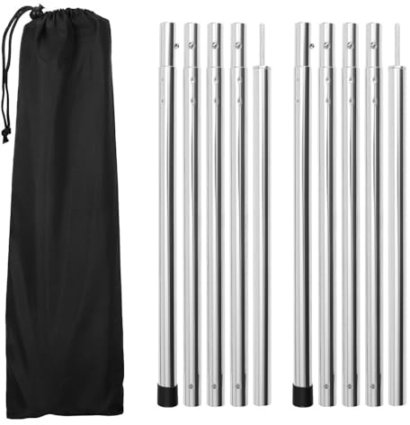 Vkechh Zeltstangen Teleskop Teleskopstange - Alu Teleskopstangen für Teleskopstange Camping 2er Set, Höhe 85–205 cm, Einstellbare, Leichte， zeltstangen für sonnensegel Outdoor-Sport-Camping, Silber