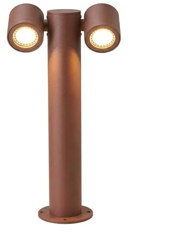 Lampada da Terra lampione palo paletto Doppio Attacco 2xGU10 Design Moderno con Due Paralumi Orientabili Altezza 44CM Grigio marrone bianco Alluminio IP44 Esterno (Marrone ruggine)