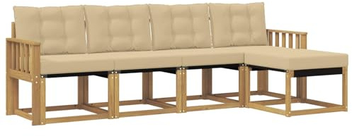 vidaXL Outdoor-Sofagarnitur mit Kissen 5 pcs Weiß und Beige, Gartenmöbel, modernes, langlebiges Outdoor-Sofa, Eckset für Terrasse, Bequeme Lounge und Sitzgelegenheit