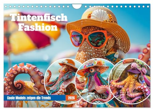 Tintenfisch Fashion. Coole Models zeigen die Trends (Wandkalender 2026 DIN A4 quer), CALVENDO Monatskalender: Oktopus und Co. beim Fotoshooting im Wasser und am Strand (CALVENDO Tiere)