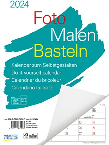 Foto-Malen-Basteln A4 weiß Notice 2024: Bastelkalender zum Selbstgestalten. Edler Fotokalender mit festem Fotokarton und Platz für Geburtstage/Notizen Do-it-yourself!