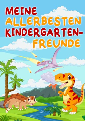 Meine allerbesten Kindergarten-Freunde: Freundebuch im Dino-Design zur Erinnerung an die Kindergartenzeit: Schwarz-Weiß Edition zum Ausfüllen und Ausmalen für kreative Kinder