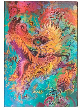 Paperblanks 12-Monatskalender Softcover Flexi 2025, Humming Dragon, Midi, Horizontal, Elastikband-Verschluss