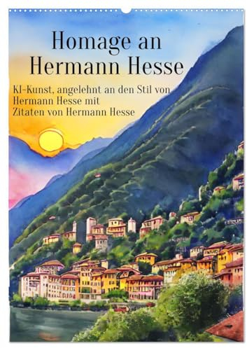 Homage an Hermann Hesse- KI-Kunst angelehnt an den Stil von Hermann Hesse mit Zitaten von Hermann Hesse (Wandkalender 2025 DIN A2 hoch), CALVENDO Monatskalender