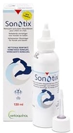 Vetoquinol Sonotix Ohrenreiniger | 120 ml | Ohrenreiniger für Hunde und Katzen | Zur schnellen und effektiven Entfernung von Cerumen | Mit Zwei Applikatoren (flexibel oder kurz)