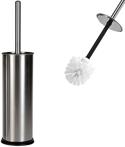 Deuba Cepillo para inodoros con Soporte de Metal escobilla de Inodoro Plata WC Mango de Acero Inoxidable
