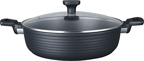 Masterpan MP-136 Designer Series Sauteuse antiadhésive en fonte d'aluminium avec couvercle en verre Noir
