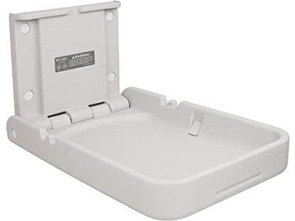 Bolero Vertical Folding Plastic Baby Changing Station, Beige | Stacks up to 12 high for easy indoor storage, with anti-scratch leg buffers and a rear handhold for quick venue placement.