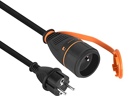 Electraline 01761 Rallonge Prolongateur IP44 10M en Caoutchouc H07RN-F 3G2.5mm Femelle Français Electralock équipée d'un système de Verrouillage Qui empêche la déconnexione fiche-Prise, Noir