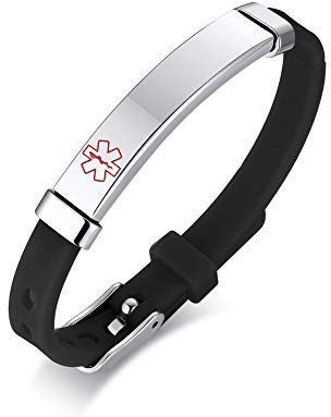 Vnox Personalizza Incisione Personalizzata Braccialetto Medico ID per Bambini Braccialetto Medico Gomma Medica Silicone Braccialetto Medico per Bambini, Regolabile