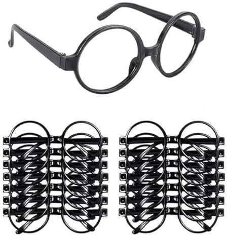 Col-Pary Zauberbrille mit rundem Rahmen, ohne Gläser, Round Glasses für magische Themenparty,Halloween,St. Patrick's Day Kostümparty,16 Stück, Schwarz
