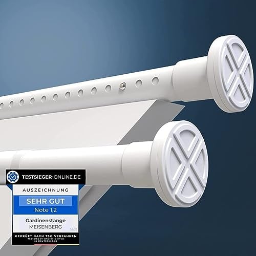 MEISENBERG Gardinenstange ohne Bohren 360-410cm, Ø32mm Weiß Multifunktionale Vorhangstange zum Einklemmen - Ausziehbare Teleskopstange, Klemmstange - auch für Trennwand anwendbar