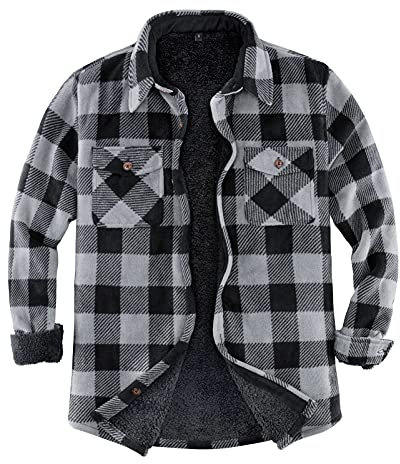 Veste chaude pour homme en flanelle entièrement doublée en polaire Sherpa, gris, Medium