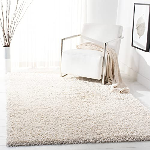SAFAVIEH August Shag Collection Accent Rug - 4' x 6', Ivory, Solid Design, Non-Shedding & Easy Care, 1.5-inch Thick Ideal for High Traffic Areas in Entryway, Living Room, Bedroom (AUG200C)
