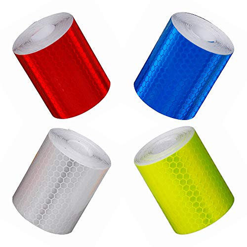4 Rolls Reflective Tape,3m x 50 mm Waterproof Reflector Warning Stickers High Intensity Self Adhesive Safety Tape for Vehicles Road Transport Facilities Safety Reminder
