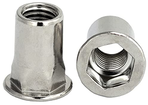 OPIOL QUALITY® Flachkopf Einnietmuttern mit Teilsechskantschaft offen M8x17,5 mm aus Edelstahl A2 V2A (100 Stück) Nietmuttern Muttern Flachkopfmuttern Blindnietmuttern