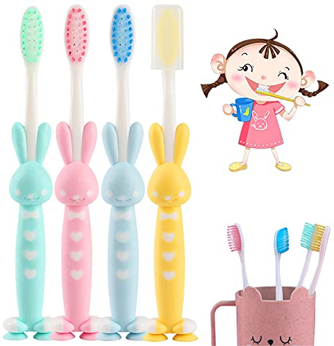 4 spazzolini da denti per bambini coniglietto dei cartoni animati, spazzolini per bambini con spazzole in setole morbide, Spazzolino da denti con setole extra fini per bambini 3-6 anni