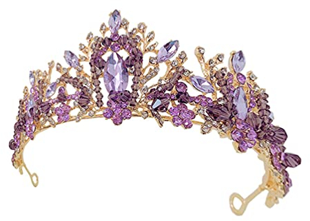 Lurrose Vintage Barock Königin Kronen Lila Violet Kristall Tiara Strass Hochzeit Kronen Gothic Quinceanera Tiaras Haar Zubehör für Frauen Mädchen