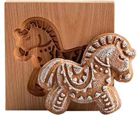 Cortador de molde de galletas de madera, molde de prensa de galletas de jengibre, herramienta de hornear para decorar galletas (caballo)