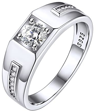 Bestyle Verlobungsring Herren Ringe Silber 925 Damen Ehering Partnerring Trauring Vorsteckring Kristall Ring mit Gravur Weiß 70