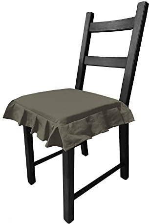 LARA MORADA - Set mit 2 Sitzkissen für Küchenstühle, mit Volant, einfarbig, abnehmbar, mit praktischem Befestigungssystem mit Bändern, hergestellt in Italien, mit weicher Polsterung, Taupe