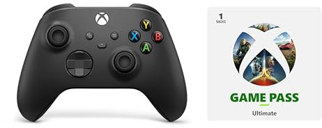 Manette Xbox Noire Sans Fil - Carbon Black + Abonnement Xbox Game Pass Ultimate - 1 Mois