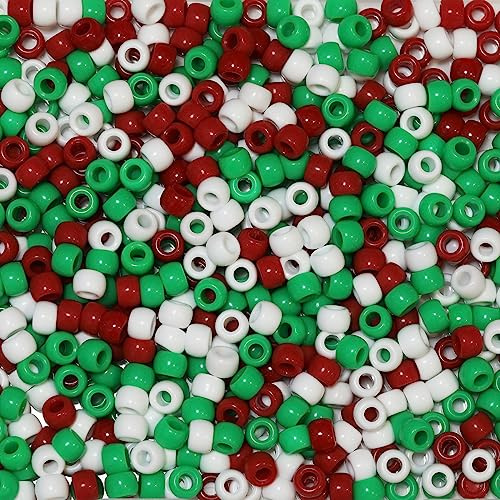 Bala&Fillic Pony Beads Size 6X9mm 1000pcs Christmas Colors Mixed in Bag, Craft Pony Beads for Making Bracelets
