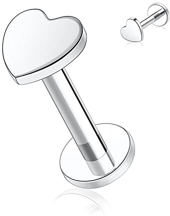 AROWRO 16G Labret Tragus Monroe Schmuck Herz Lippenringe Labret Tragus Daith Ohrstecker Lippe Medusa Monroe Labret Piercing Schmuck Helix Tragus Knorpelohrring G23 Titan 8mm Silber Innengewinde