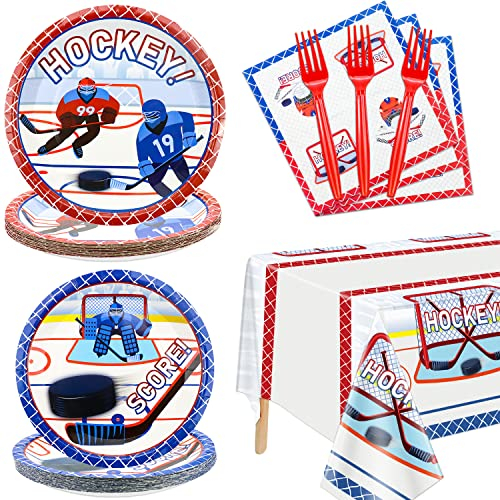 Hegbolke Hockey-Partyzubehör, 20–81 Stück, Teller, Servietten, Tischdecke, Gabeln, Set für Kinder, Hockey-Fans, Geburtstag, Gameday, Hockey-Mottoparty-Dekorationen