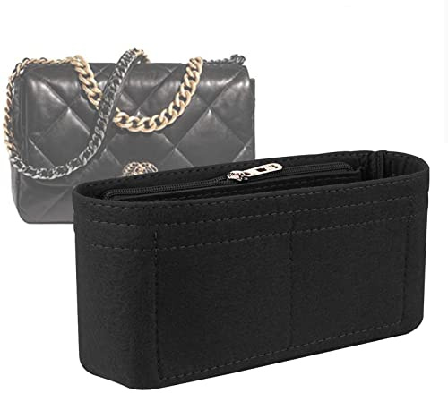 Lckaey Geldbörsen-Organizer-Einsatz für Chanel 19, kleine Tasche mit seitlicher Reißverschlusstasche, Handtasche, Chanel Maxi Flip Bag Organizer Y002black-S