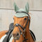 SUNRIDE Fliegenhaube “Wellington” - dämpft Umgebungsgeräusche, schützt vor Insekten, pflegeleicht - mit Strasssteinen (Pony, Olive)