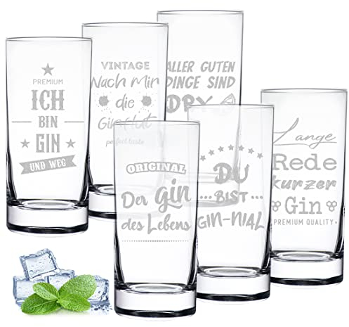 polar-effekt Gin Gläser 485 ml 6er-Set mit Spruch Gravur - das Trinkglas für Genießer - ideal für Cocktails, Tonic und Drinks - das Geburtstagsgeschenk
