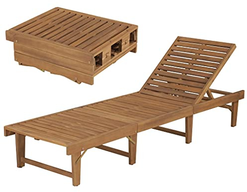 RAUGAJ Sonnenliege aus massivem Akazienholz, Material: massives Akazienholz mit Öl-Finish