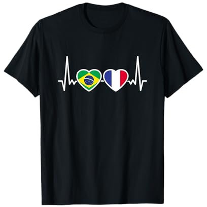 Brésil France Battement De Coeur Drapeau Brésilien T-Shirt