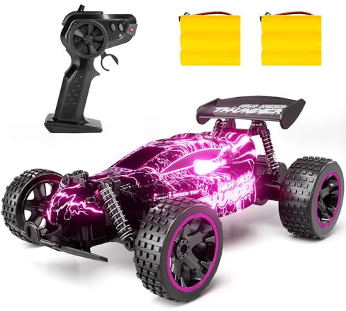 Tecnock RC Buggy Age 3+, 1:18 High Speed 20 KM/H 2WD Off Road Racing Car with Two Rechargeable Batteries, Toys Gift for Girls Pink