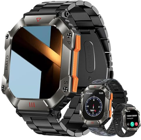 Jooeniok 2024 - Orologio intelligente militare da uomo, con Bluetooth, risposta/quadrante chiamate, schermo grande da 2,0, bussola, fitness tracker da uomo, 650 mAh, batteria grande, cinturino triplo