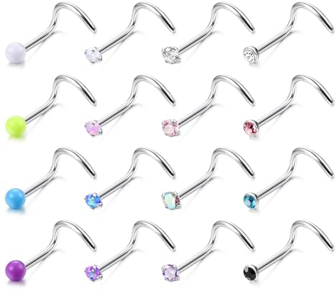 Chriscoco 20G Piercing Nez Anneaux Acier Chirurgical Titane Opale CZ Piercing Nez Argent Vis Droit en Forme de L Nez Piercing Nostril Piercing Nez Bijoux pour Femmes Hommes