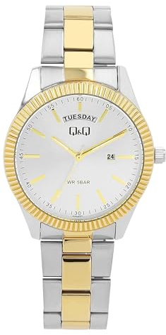 Q&Q Herren-Uhr Edelstahl 5 Bar Leuchtzeiger Datum Wochentag Analog Quarz (Bicolor)