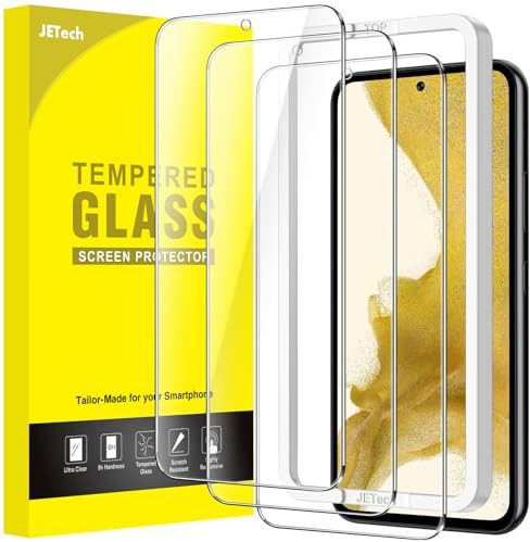 JETech Protector de Pantalla para Samsung Galaxy S22 5G 6,1 Pulgadas, Cristal Vidrio Templado con Marco de Instalación Fácil, Compatible Huellas Dactilares ID, HD Clara, 3 Unidades