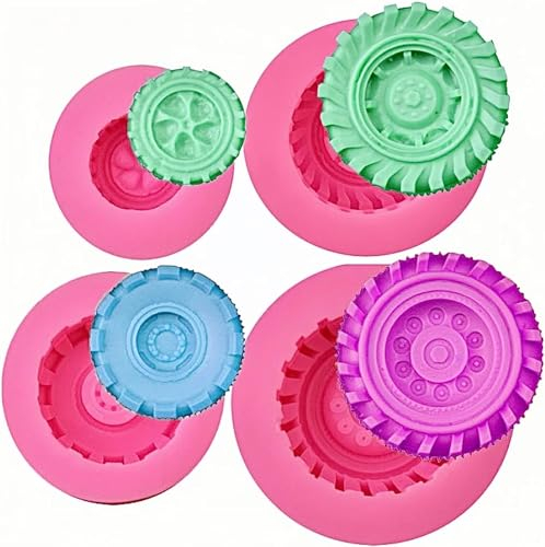XUFaaCai 4Pcs Tire Fondant Moulds Wheel Shape Silicone Mold Silicone Chocolate Molds for Sugarcraft Cupcake Topper Polymer Clay