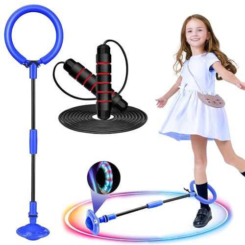 2 Stück Kinder Blinkender Springring und Springseil Speed Rope,Swing Wheel mit Lichtrad,Sport Sprungball,Springender Ball Blinkender,Fettverbrennungsspiel für Kinder und Erwachsene,Outdoor-Hüpfspiel