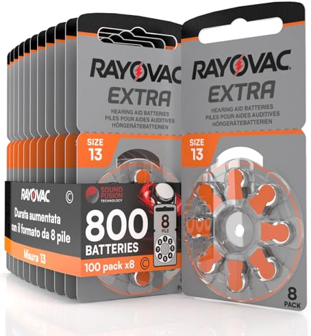 800 Piles pour appareils auditifs Rayovac Extra 13. - 100 Ampoules de 8 Piles