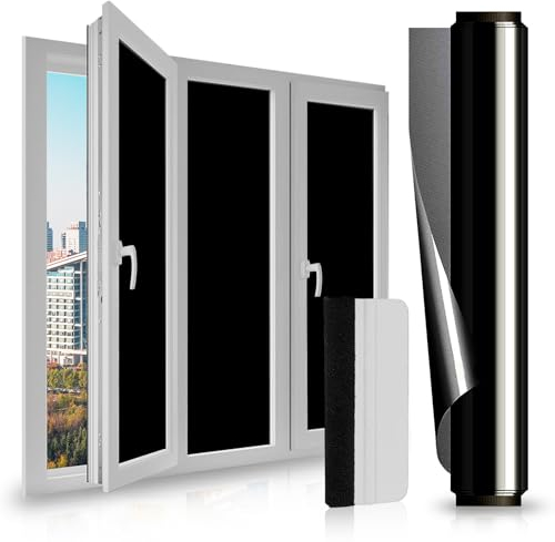LULUETPUE Film Occultant Fenêtre Noir, Film Fenetre Anti Regard Miroir, Film Opaque pour Vitre Anti UV pour Bureau Maison Salle de Bain Chambre(40 * 400CM)