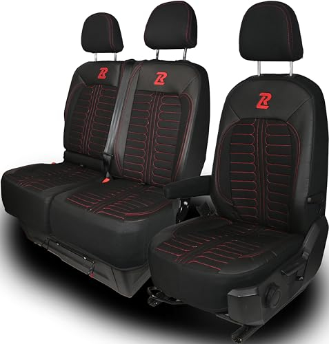 LUCARO Sitzbezüge Auto für Volkswagen Crafter 2, Man TGE 1+2 Rot Auto Sitzbezüge Man TGE, Volkswagen Crafter 2 - Robuster und Bequemer Sitz - Ergonomische Car Seat Cover - Öko-Leder-Sessel