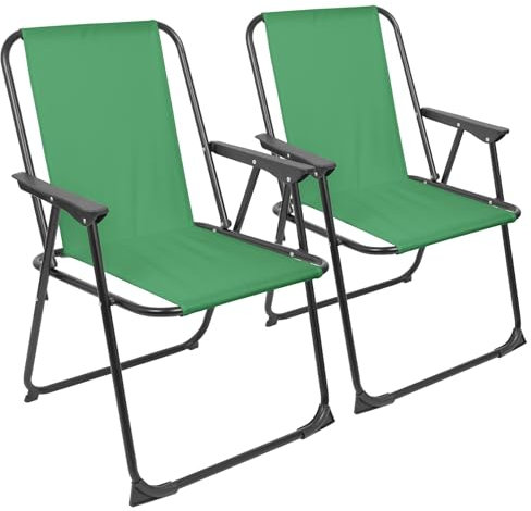 Harbour Housewares Folding Beach Chairs - Green - Pack of 2 - Metal Outdoor Patio Seat Lightweight Portable Deck Chair for Picnic, Garden, Camping, Fishing
